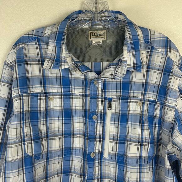 L.L. Bean Mens Button Front Long Sleeve Shirt Size Large Blue White Plaid - Picture 4 of 5